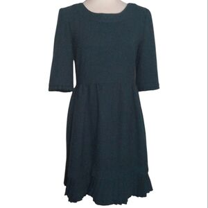 Anthropologie Tulle Chevron Texture Wool Blend Teal Green Midi Dress Size Small